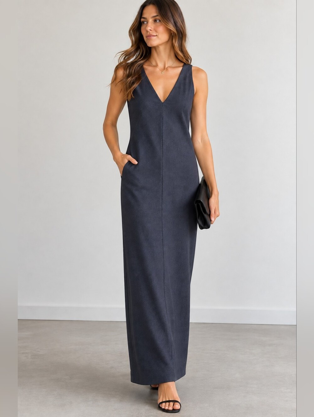 ESPRIT Navy Sleeveless V-Neck Maxi Dress Size S NWT